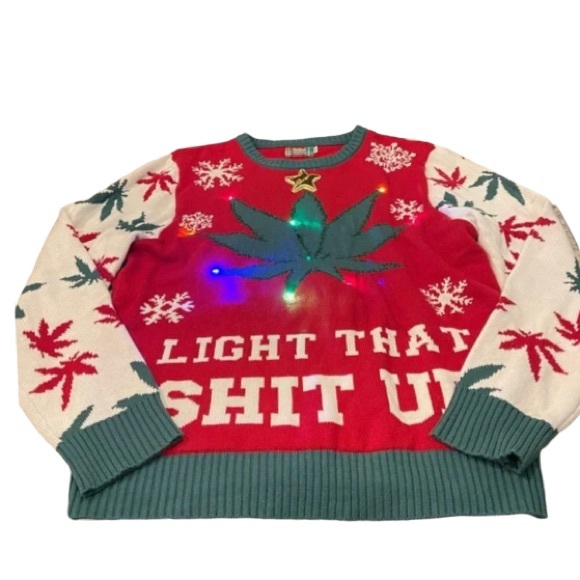 Spencers Light-Up Leaf Light That Shit Up Ugly Christmas Sweater Size M - Picture 5 of 5